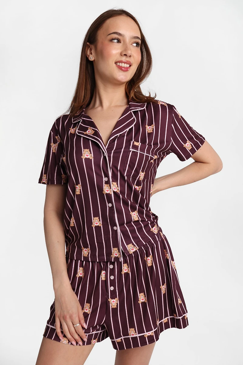 Ensemble chemise et short pyjama coupe Dad super doux imprimé Les Bisounours