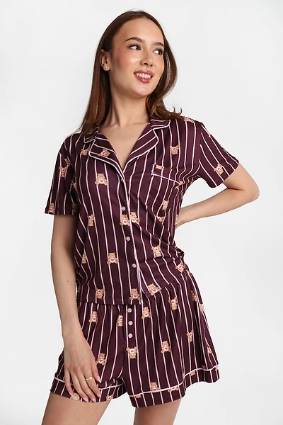 Ensemble chemise et short pyjama coupe Dad super doux imprimé Les Bisounours