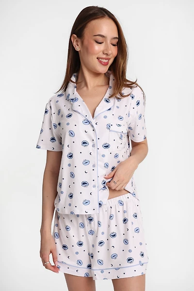 Ensemble chemise et short pyjama coupe Dad super doux imprimé Cookie Monster