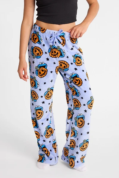Pantalon pyjama pelucheux imprimé Cookie Monster citrouilles