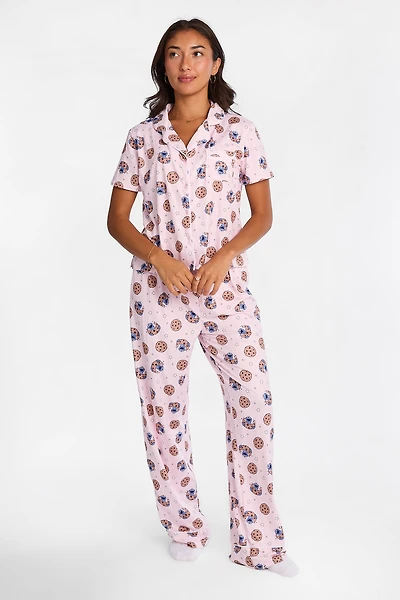 Cookie Monster Graphic Super Soft Pajama Dad Shirt & Pants 2-Piece Set
