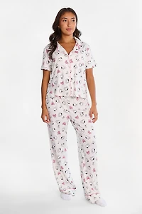 Peanuts Snoopy Bow Graphic Super Soft Pajama Dad Shirt & Pants 2-Piece Set