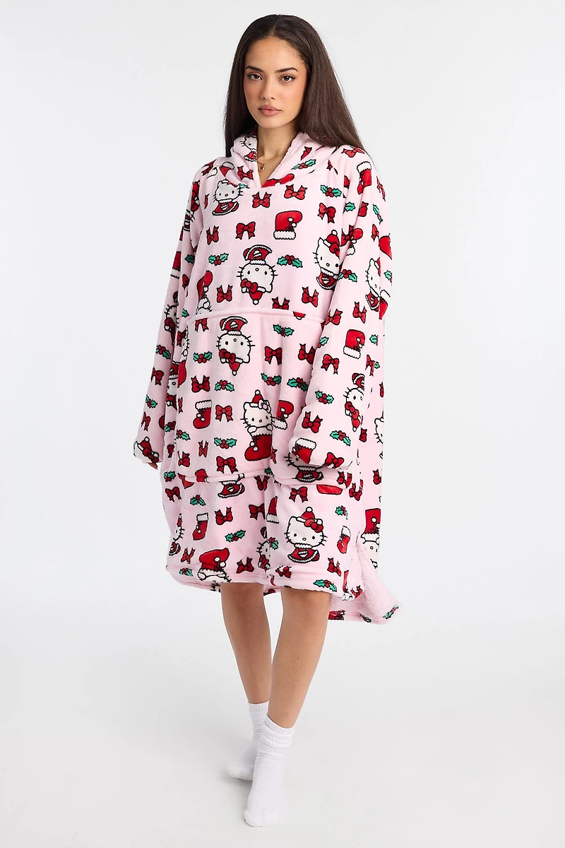 Hello Kitty Stocking Printed Oversized Blanket Hoodie