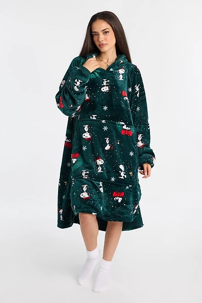 Peanuts Snoopy Wreath Printed Oversized Blanket Hoodie