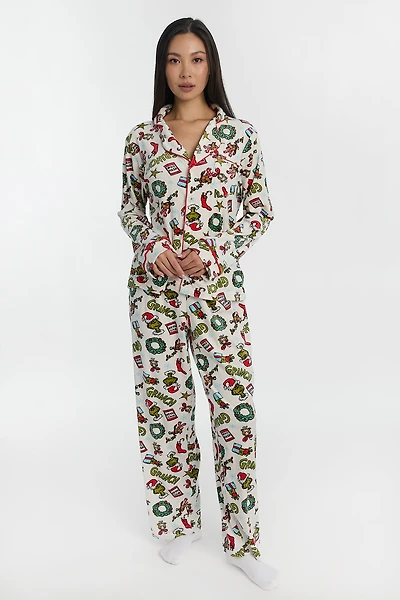 The Grinch Wreath Pajama Dad Shirt And Pants 2-Piece Set