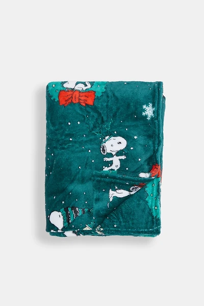 Peanuts Snoopy Christmas Wreath Plush Blanket