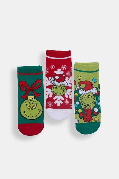Chaussettes de cheville imprimées ornaments Le Grincheux paquet de 3