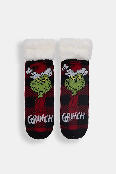 Chaussettes de lecture à doublure sherpa Le Grincheux à carreaux