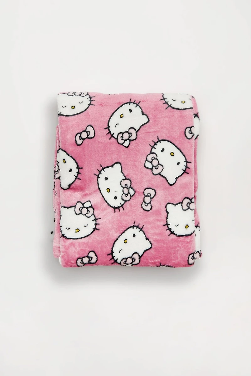 Hello Kitty Bow Printed Plush Throw Blanket