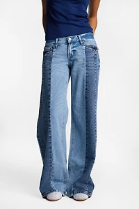 AERO Super Low Rise Two-Tone Ultra-Wide Leg Jeans