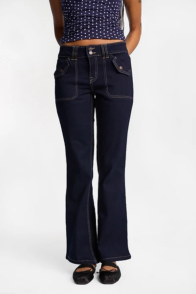 AERO Flap Pockets Low Rise Flare Jeans