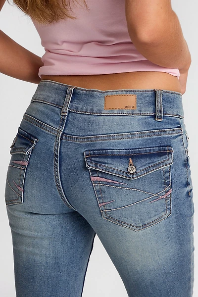 AERO Embroidered Low Rise Flare Jeans