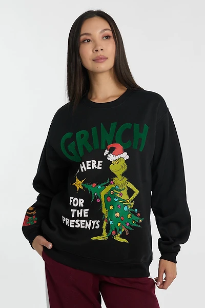 Pull à enfiler col ras du cou imprimé Le Grincheux sapin de Noël