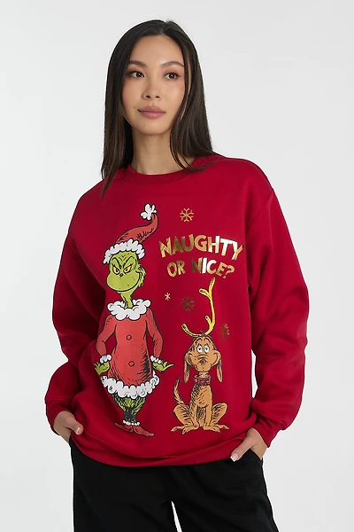Pull à enfiler col ras du cou imprimé Le Grincheux Naughty Or Nice
