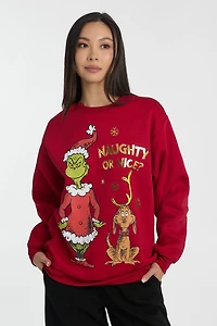 Pull à enfiler col ras du cou imprimé Le Grincheux Naughty Or Nice