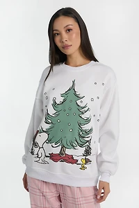 Peanuts Snoopy Christmas Tree Graphic Crew Neck Sweatshirt