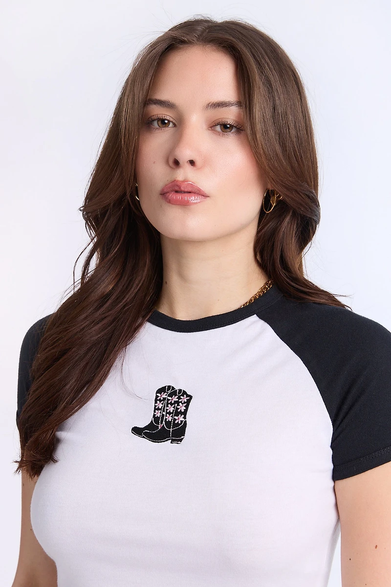 AERO Ribbed Knit Graphic Raglan Sleeve Baby Tee