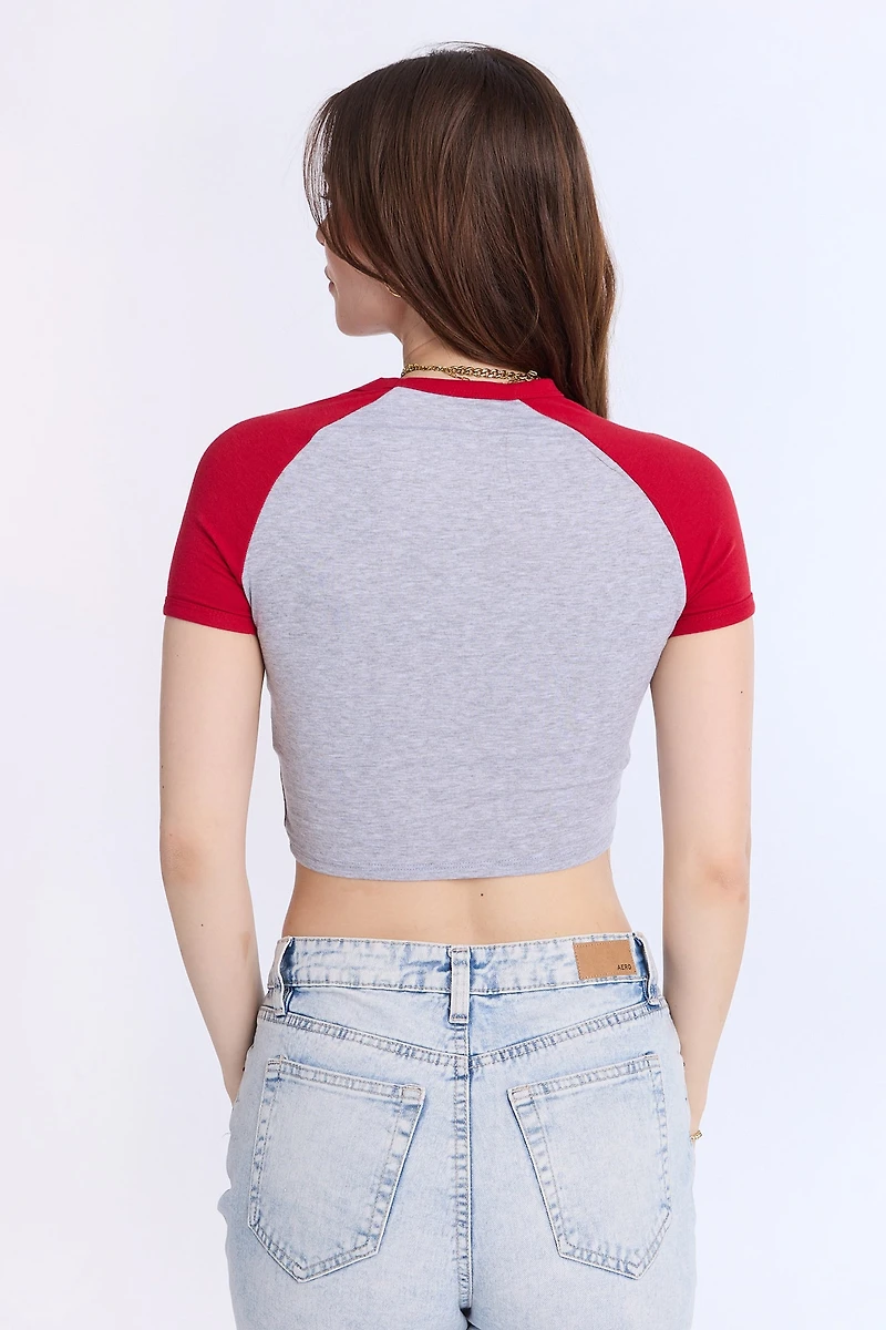 AERO Ribbed Knit Graphic Raglan Sleeve Baby Tee