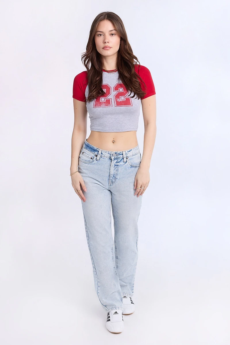 AERO Ribbed Knit Graphic Raglan Sleeve Baby Tee