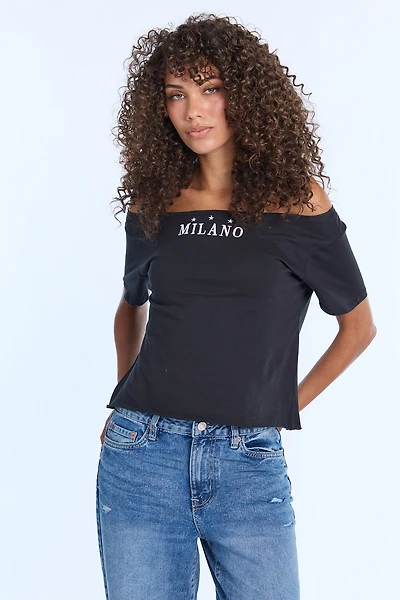 AERO Graphic Off-Shoulder Short Sleeve Tee