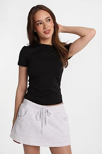 T-shirt long a? col ras du cou manches courtes