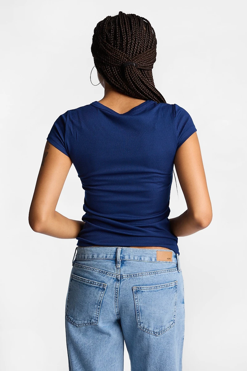 AERO Ribbed Knit Henley Top