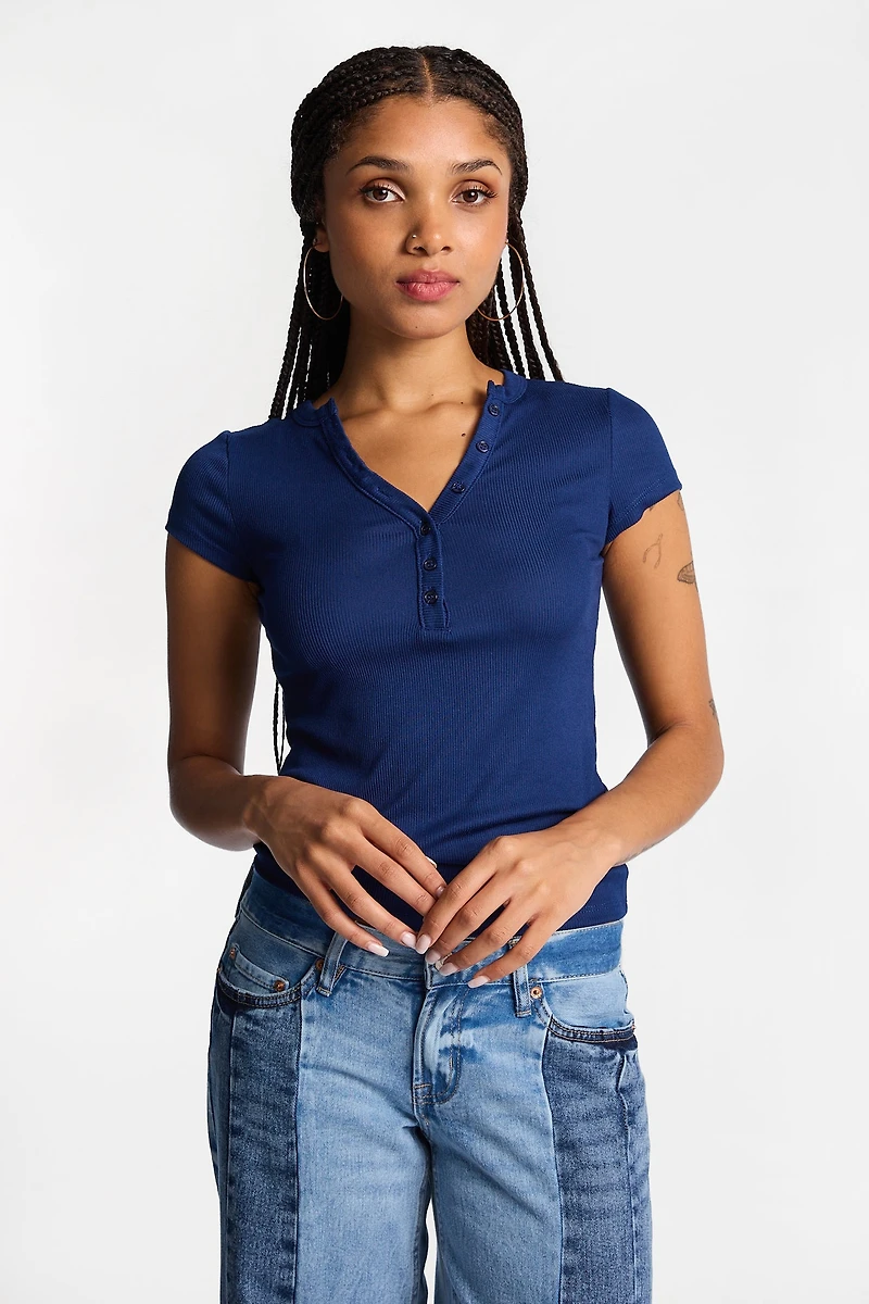 AERO Ribbed Knit Henley Top