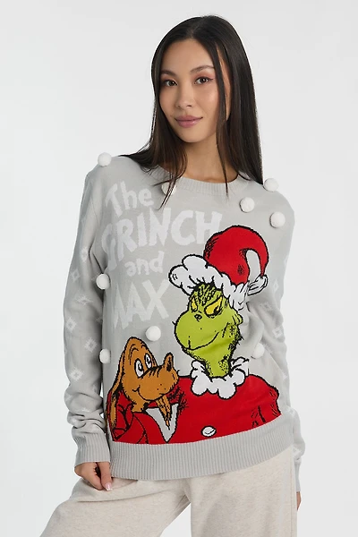 Chandail ras du cou Le Grincheux et Max pompom