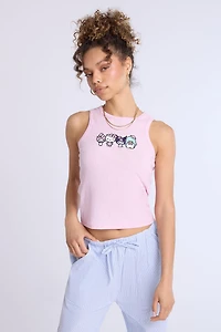 Hello Kitty And Friends Embroidered Ribbed High Neck Tank Top