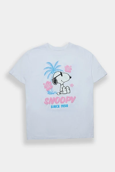 Peanuts Snoopy Since 1950 Hibiscus Graphic Boyfriend Tee