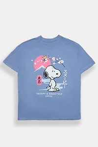 T-shirt coupe garçonne décontractée imprimé Peanuts Snoopy et Woodstock Japan