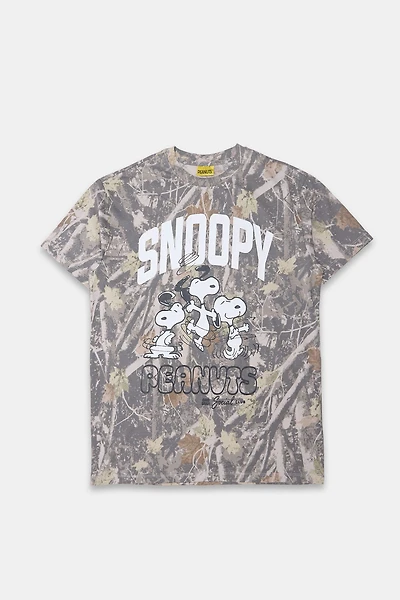 Peanuts Snoopy Graphic Tree Camouflage Boyfriend Tee