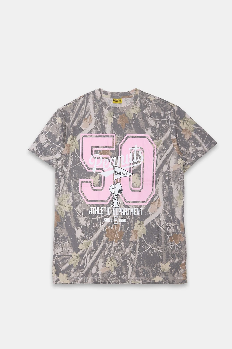 Peanuts 50 Graphic Tree Camouflage Boyfriend Tee