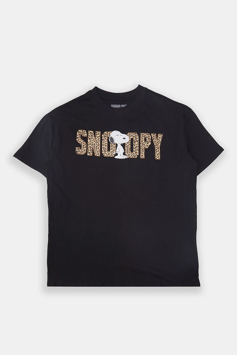 T-shirt coupe garçonne imprime? graphique Peanuts Snoopy léopard