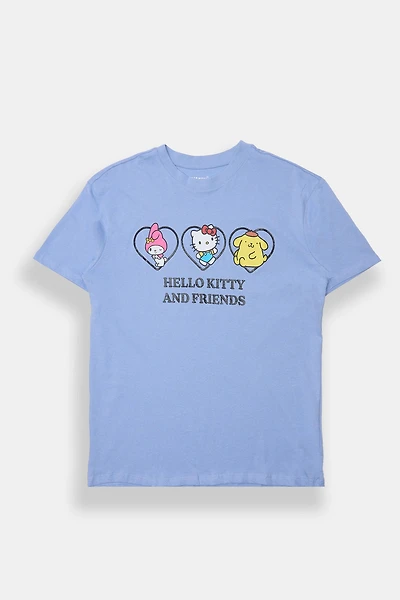 T-shirt coupe garçonne imprimé Hello Kitty And Friends coeur en strass