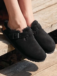 MENS BIRKENSTOCK BOSTON SHEARLING REGULAR CLOGS - BLACK