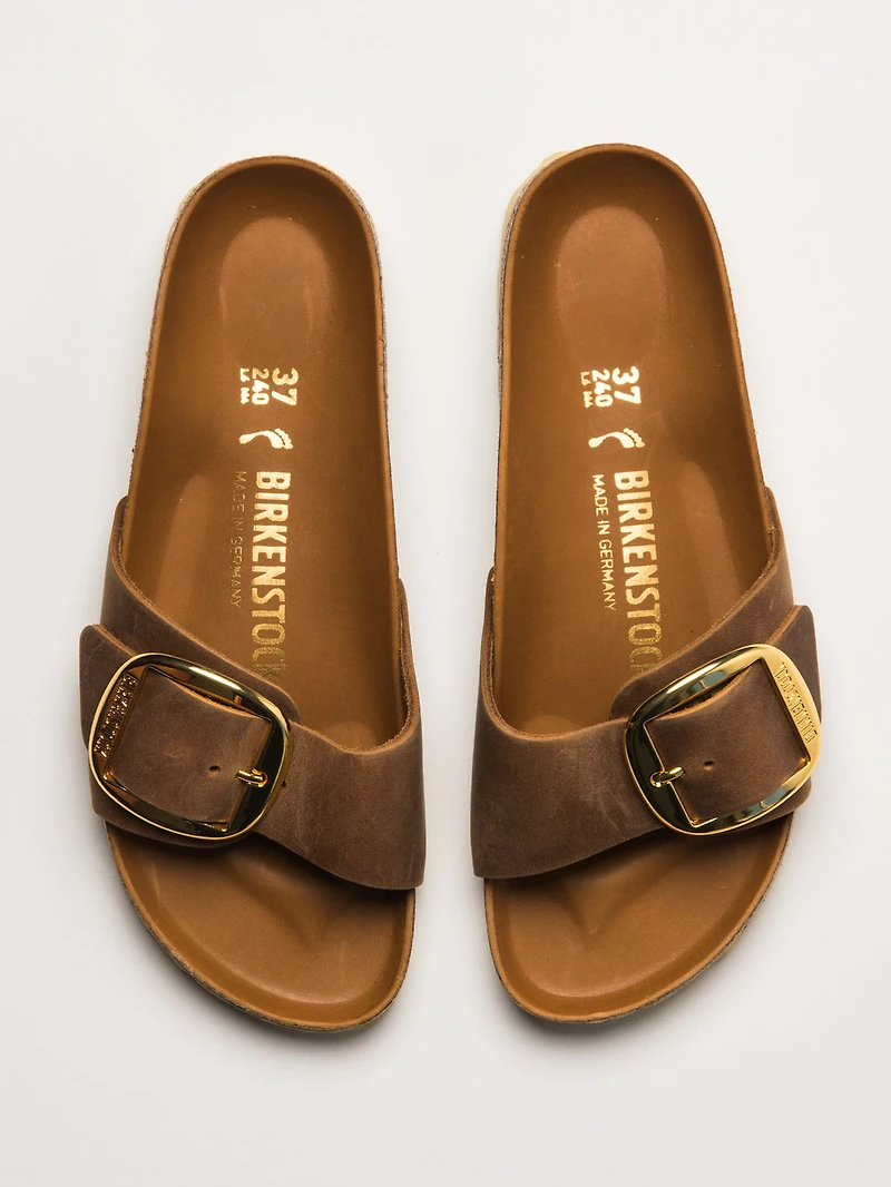 WOMENS BIRKENSTOCK MADRID BIG BUCKLE OILED LEATHER SANDALS - MEDIUM/NARROW COGNAC