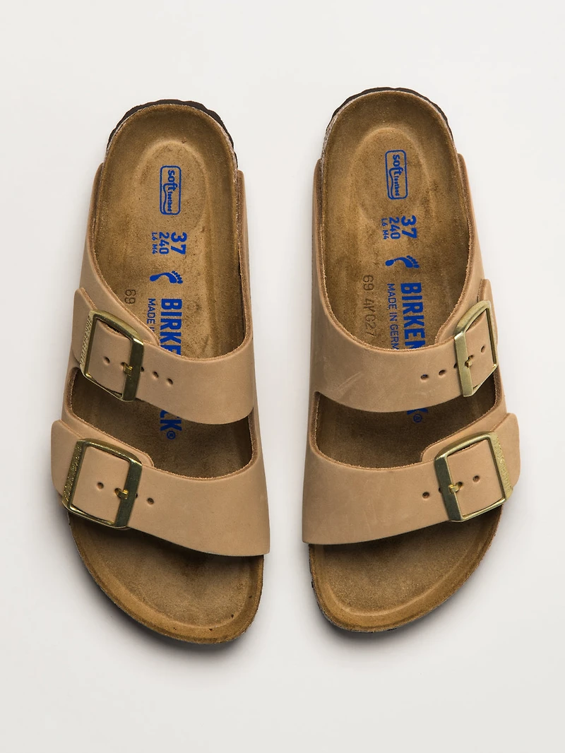WOMENS BIRKENSTOCK ARIZONA SOFT FOOTBED NUBUCK SANDALS - MEDIUM/NARROW SAND