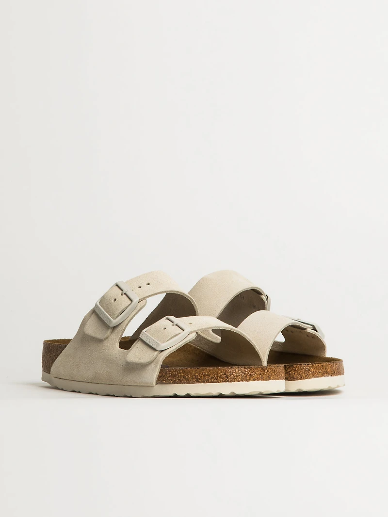 WOMENS BIRKENSTOCK ARIZONA SOFT FOOTBED SUEDE SANDALS - REGULAR ANTIQUE WHITE