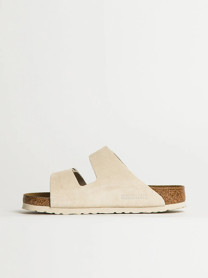 WOMENS BIRKENSTOCK ARIZONA SOFT FOOTBED SUEDE SANDALS - REGULAR ANTIQUE WHITE