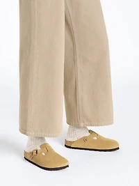 WOMENS BIRKENSTOCK BOSTON SUEDE CLOG - MEDIUM/NARROW LATTE CREAM
