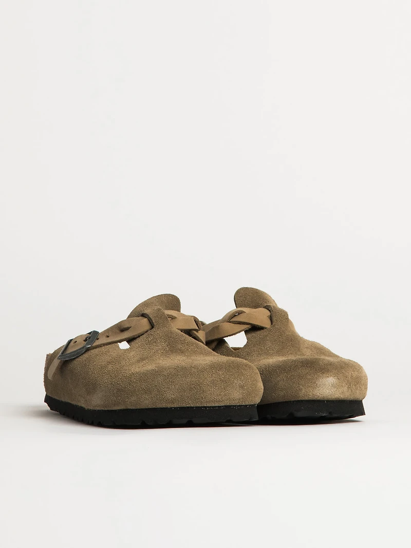 WOMENS BIRKENSTOCK BOSTON BRAIDED SUEDE CLOG - TAUPE