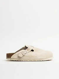 WOMENS BIRKENSTOCK BOSTON SUEDE SOFT FOOTBED SANDALS CLOGS - ANTIQUE WHITE