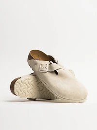 WOMENS BIRKENSTOCK BOSTON SUEDE SOFT FOOTBED SANDALS CLOGS - ANTIQUE WHITE