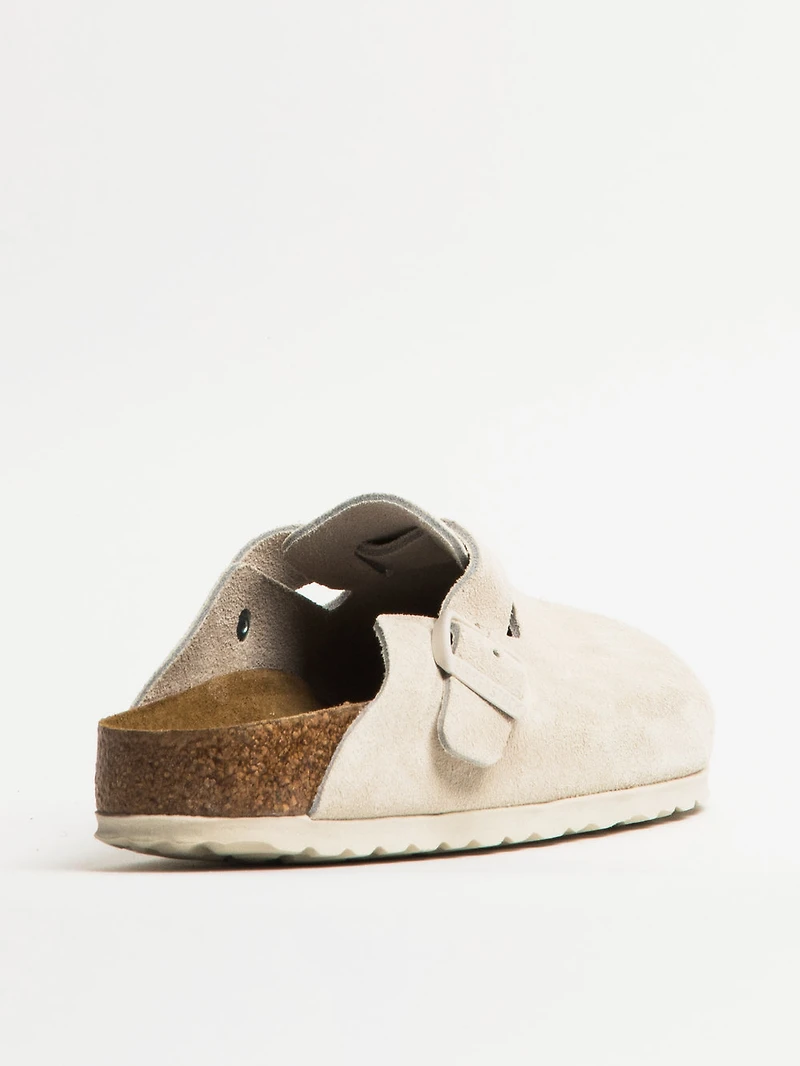 WOMENS BIRKENSTOCK BOSTON SUEDE SOFT FOOTBED SANDALS CLOGS - ANTIQUE WHITE