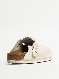 WOMENS BIRKENSTOCK BOSTON SUEDE SOFT FOOTBED SANDALS CLOGS - ANTIQUE WHITE