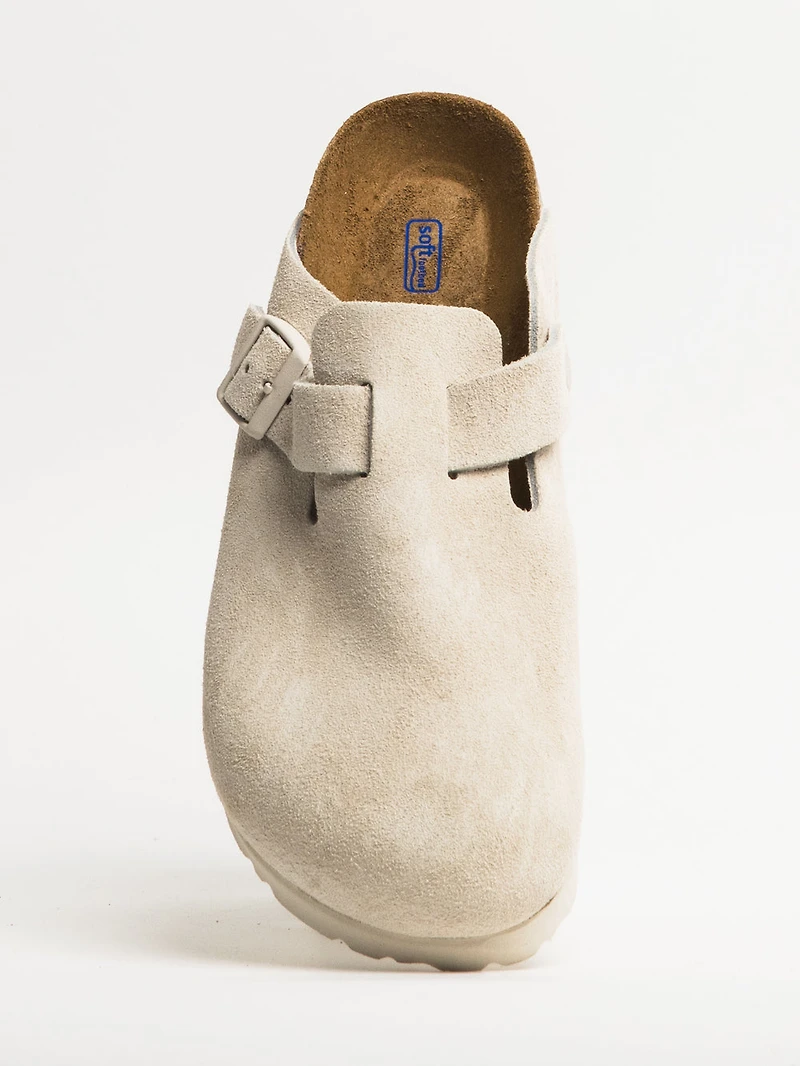 WOMENS BIRKENSTOCK BOSTON SUEDE SOFT FOOTBED SANDALS CLOGS - ANTIQUE WHITE