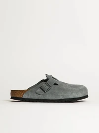 MENS BIRKENSTOCK BOSTON SOFT FOOTBED SUEDE SANDALS - REGULAR BASALT GREY