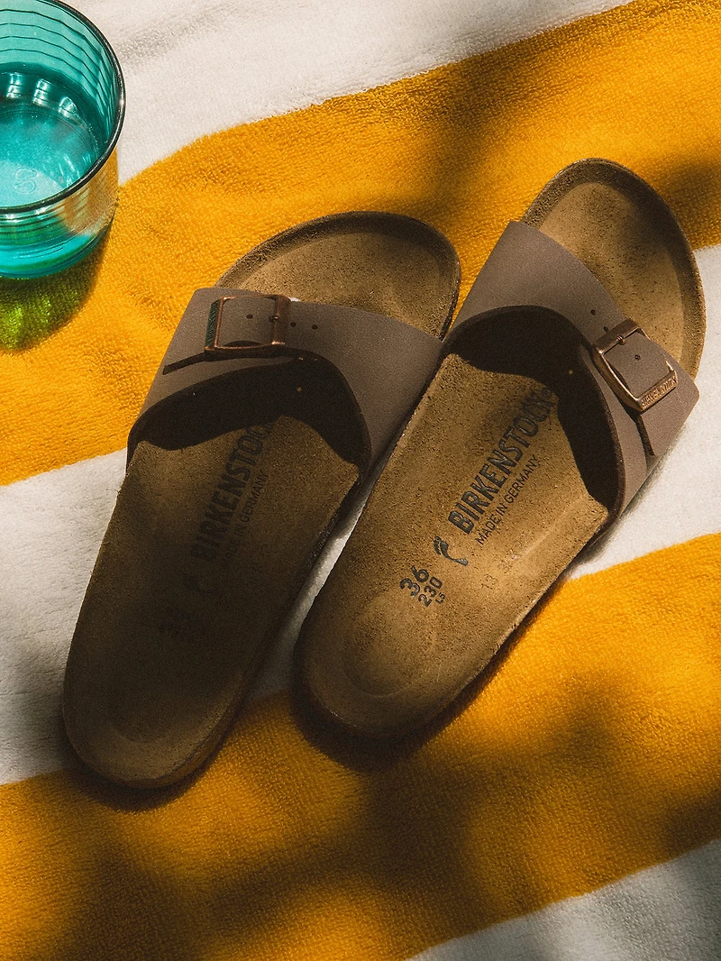 WOMENS BIRKENSTOCK MADRID BIRKIBUC NARROW FIT SANDALS - MOCHA