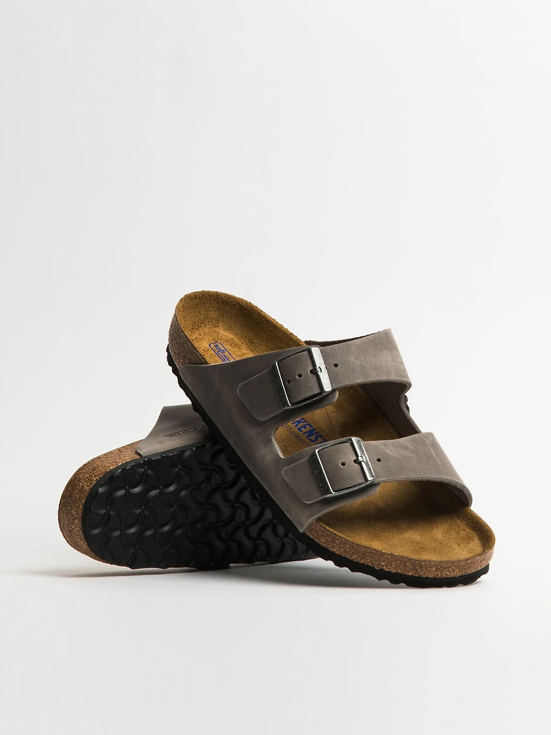 MENS BIRKENSTOCK ARIZONA SF OILED LEATHER SANDALS - IRON